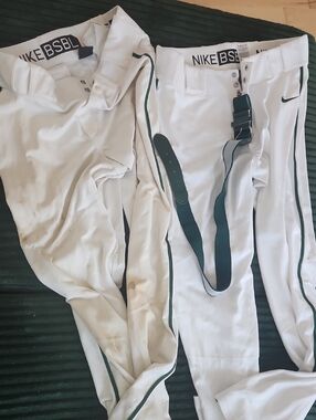 Nike White Youth Baseball Pants with Green Stripe Two Sizes Are Available M&L